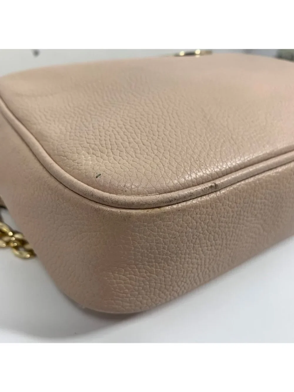 Michael Kors Fulton Blush Pink Pebbled Leather Crossbody Bag Gold Chain Strap